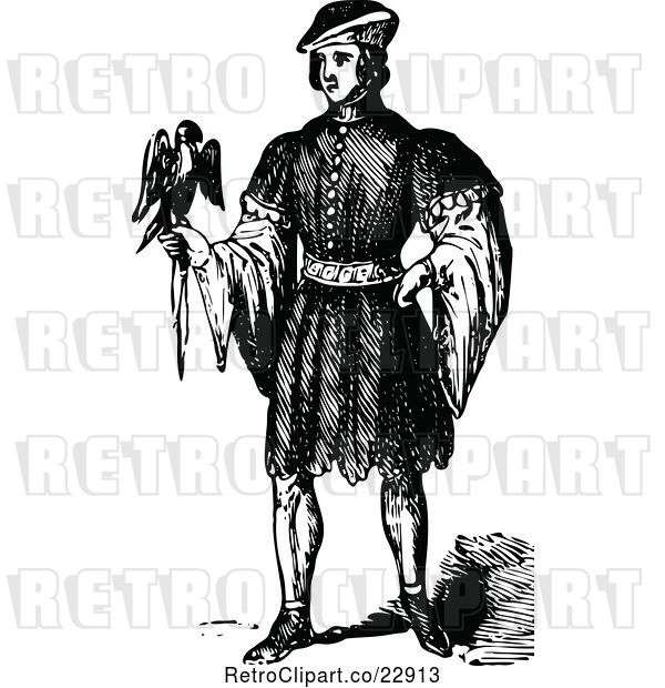 Vector Clip Art of Retro Elizabethan Guy with a Bird