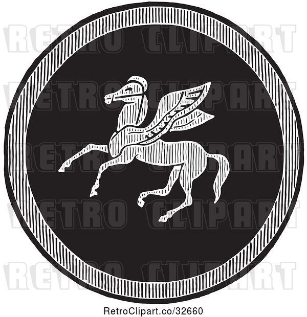 Vector Clip Art of Retro Emblazoned Greek Pegasus Shield