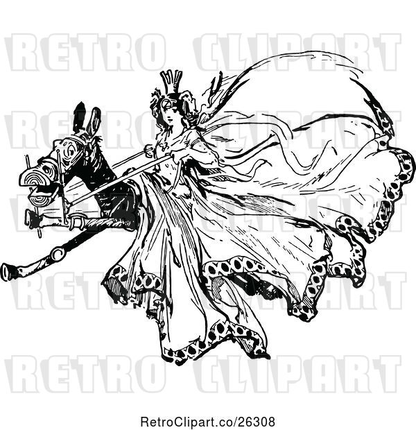 Vector Clip Art of Retro Emerald Oz Lady on a Horse