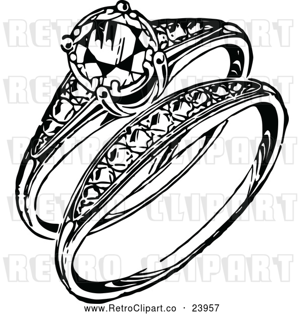 Vector Clip Art of Retro Engagement Ring and Band
