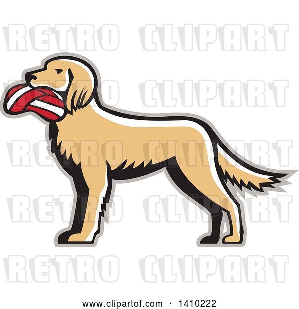 Vector Clip Art of Retro English Setter Dog with a Deflated Volleyball in His Mouth