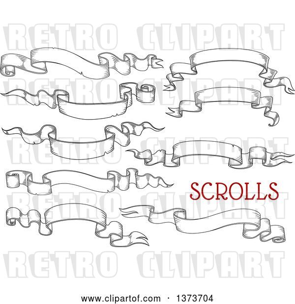 Vector Clip Art of Retro Engraved Styled Blank Ribbon Banners and Red Text