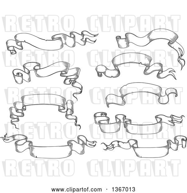 Vector Clip Art of Retro Engraved Styled Blank Ribbon Banners