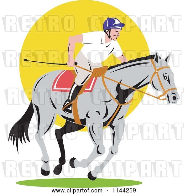 Vector Clip Art of Retro Equestrian on a Horse over Yellow Circle