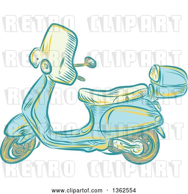 Vector Clip Art of Retro Etched or Engaved Styled Scooter