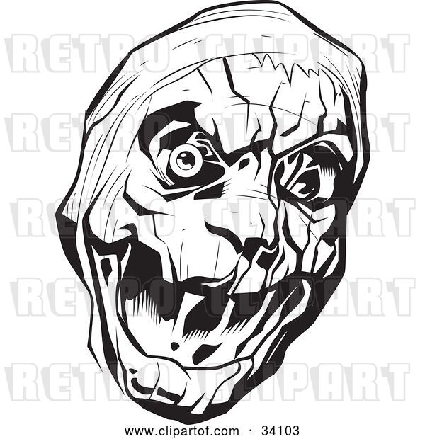 Vector Clip Art of Retro Evil Bandaged Mummy Head with One Eyeball