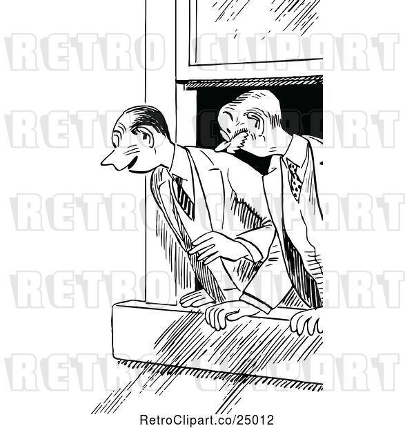 Vector Clip Art of Retro Excited Men Looking out a Window