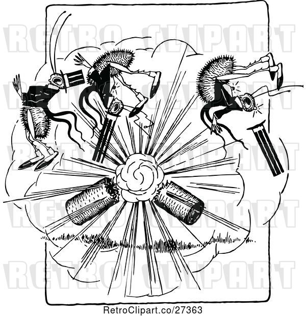 Vector Clip Art of Retro Exploding Firework and Bugs
