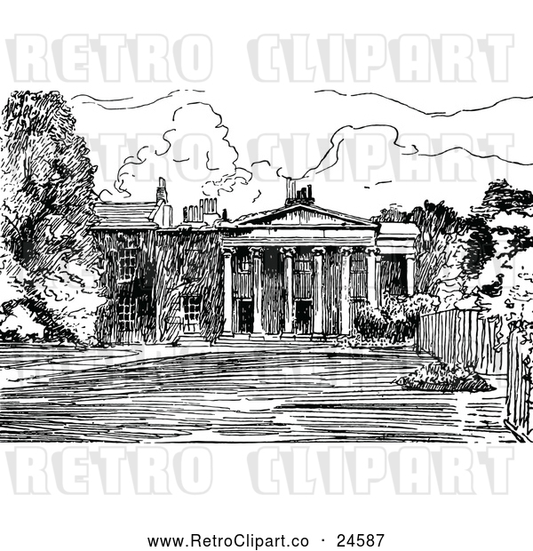Vector Clip Art of Retro Facade of Downing College Cambrige Masters Lodge