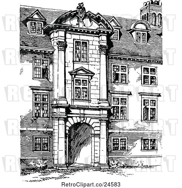 Vector Clip Art of Retro Facade of St Catherines College in Cambridge Uk