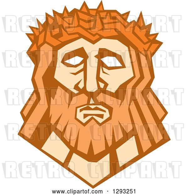 Vector Clip Art of Retro Face of Jesus Christ with a Crown of Thorns