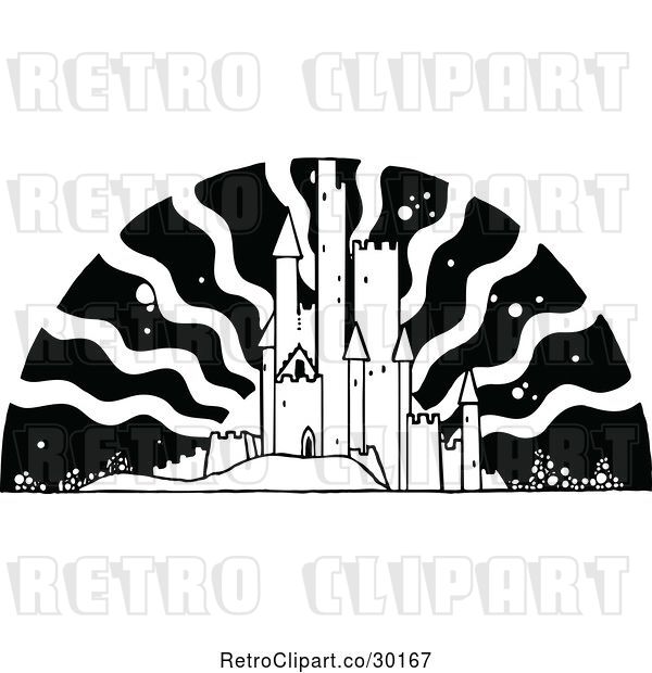 Vector Clip Art of Retro Fairy Tale Castle and Sun