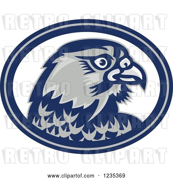 Vector Clip Art of Retro Falcon Head in a Blue and White Oval
