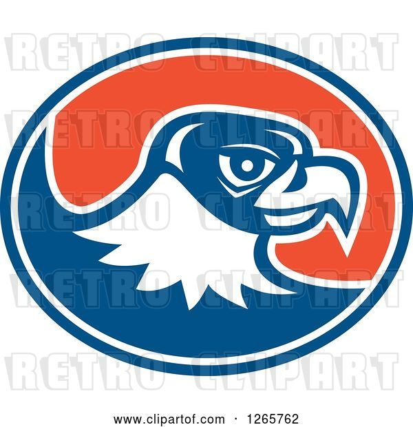 Vector Clip Art of Retro Falcon Head in a Blue White and Orange Oval