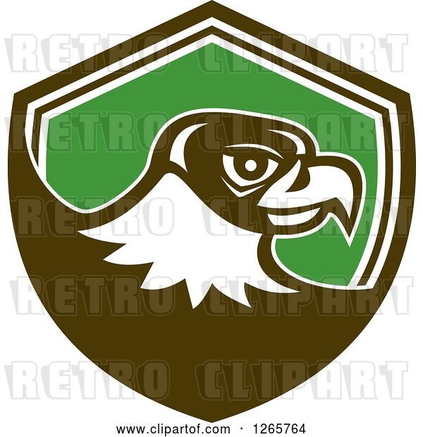 Vector Clip Art of Retro Falcon Head in a Brown White and Green Shield