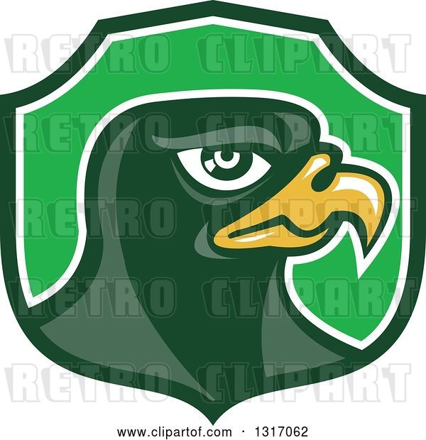 Vector Clip Art of Retro Falcon Head in a Green Shield
