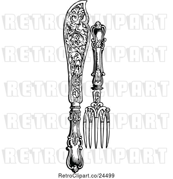 Vector Clip Art of Retro Fancy Knife and Fork