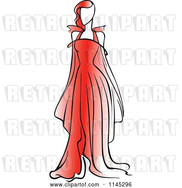 Vector Clip Art of Retro Fashion Model in a Red Dress 1