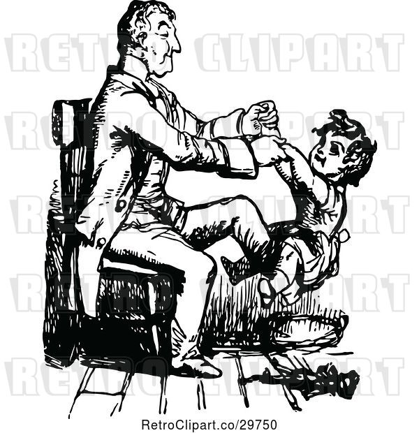 Vector Clip Art of Retro Father and Son Playing in a Chair