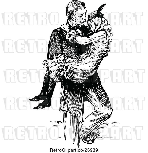 Vector Clip Art of Retro Father Carrying His Daughter