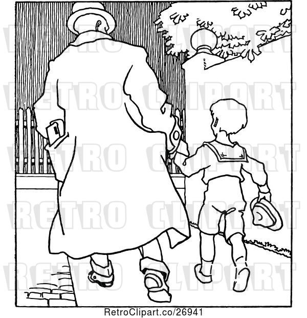 Vector Clip Art of Retro Father Walking with His Son