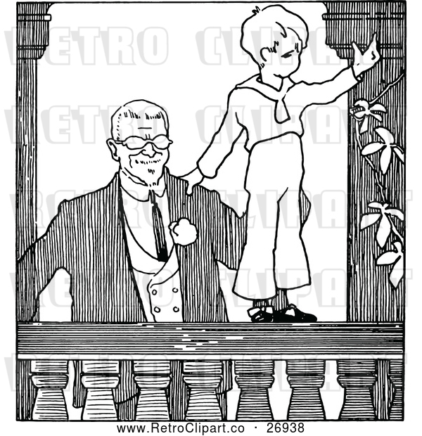 Vector Clip Art of Retro Father with His Son on a Railing