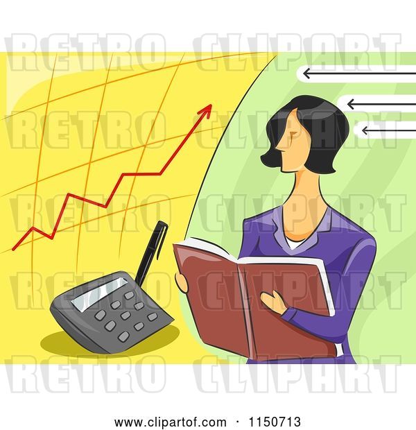 Vector Clip Art of Retro Female Accountant and Charts