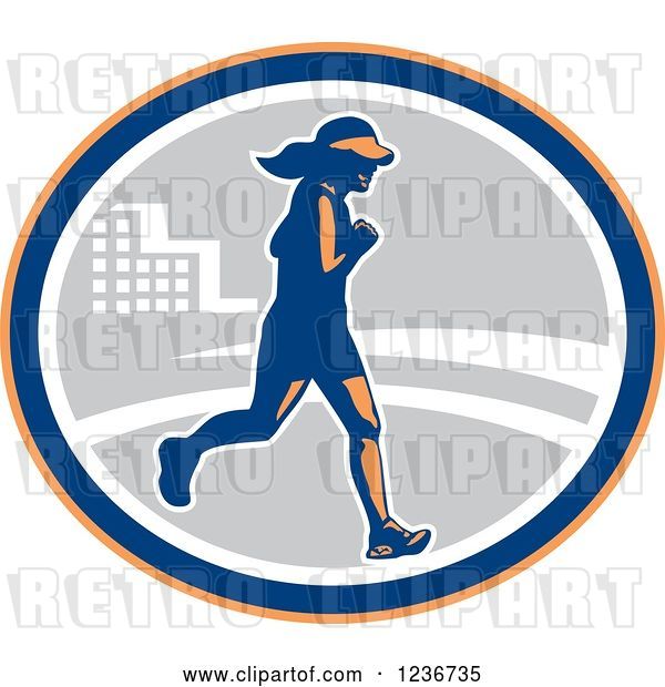Vector Clip Art of Retro Female Marathon Runner in an Oval