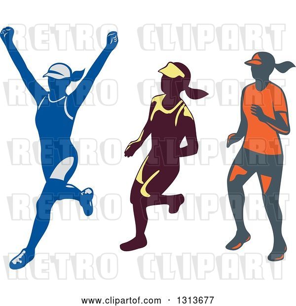 Vector Clip Art of Retro Female Marathon Runners