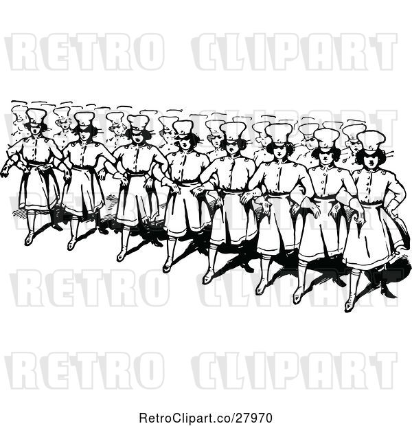 Vector Clip Art of Retro Female Soldiers Arm in Arm