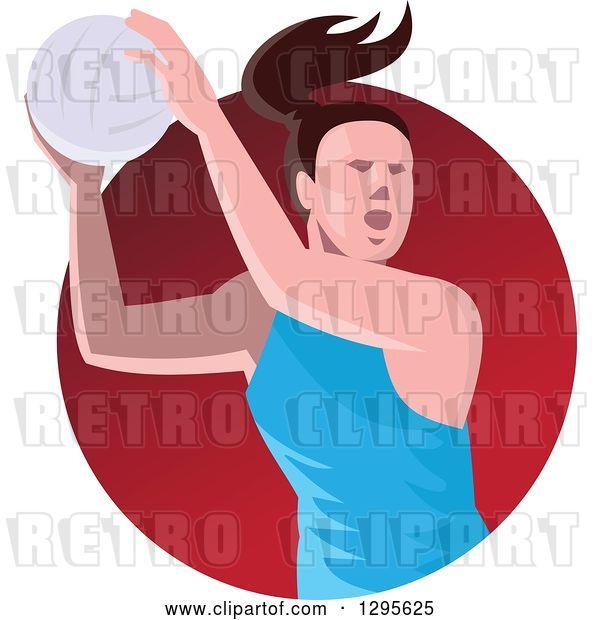 Vector Clip Art of Retro Female Volleyball or Netball Player Passing in a Red Circle