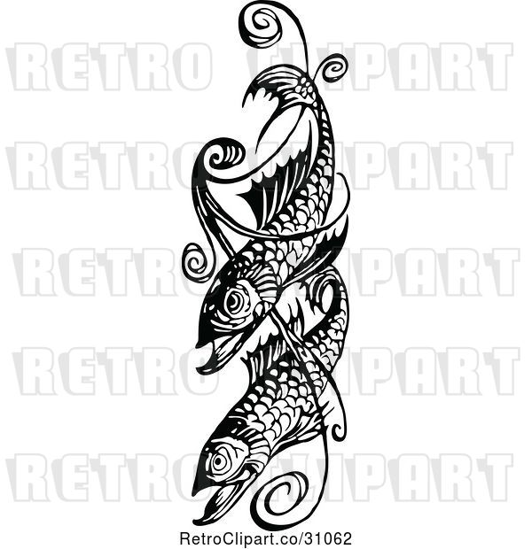 Vector Clip Art of Retro Fish and Swirl Design