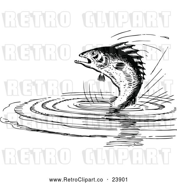 Vector Clip Art of Retro Fish Jumping from Water