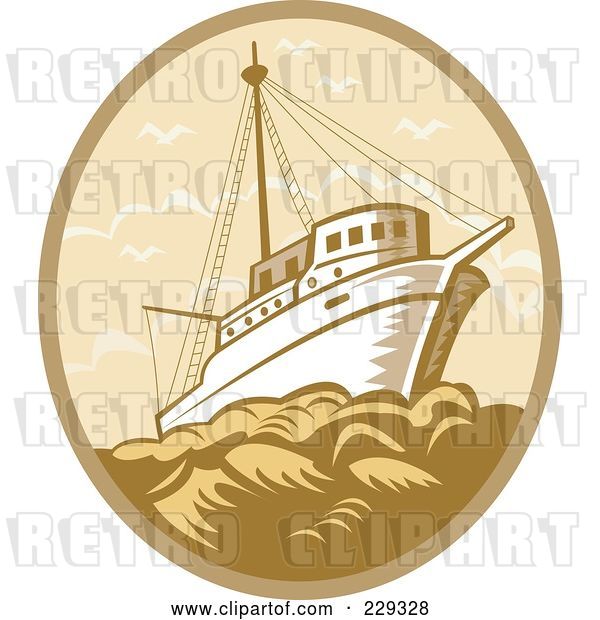 Vector Clip Art of Retro Fishing Boat at Sea Logo