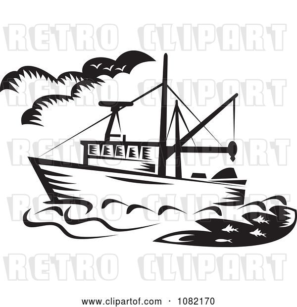 Vector Clip Art of Retro Fishing Boat