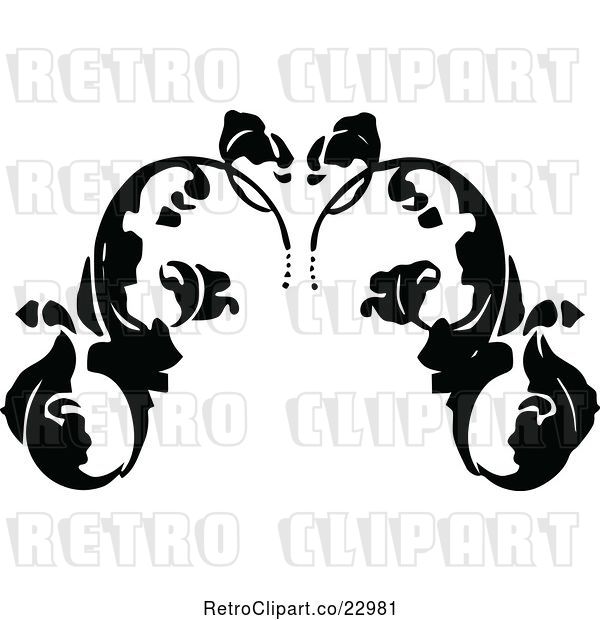Vector Clip Art of Retro Fleur Floral Design Element 1