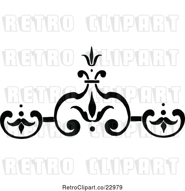 Vector Clip Art of Retro Fleur Floral Design Element 3