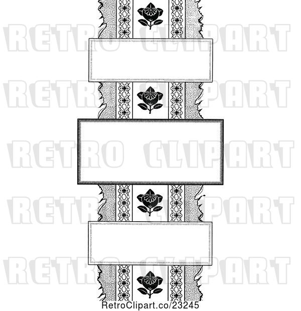 Vector Clip Art of Retro Floral Border with Three Frames