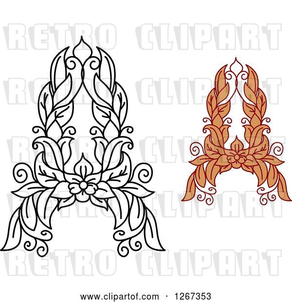 Vector Clip Art of Retro Floral Capital Letter a Designs with a Flowers