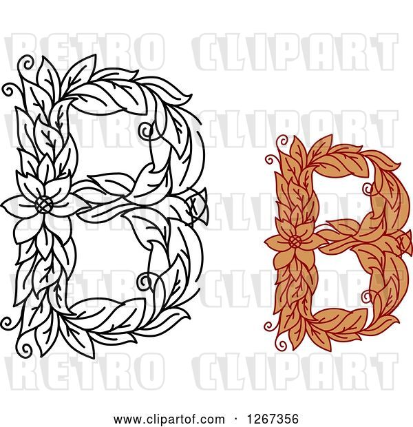 Vector Clip Art of Retro Floral Capital Letter B Designs with Flowers