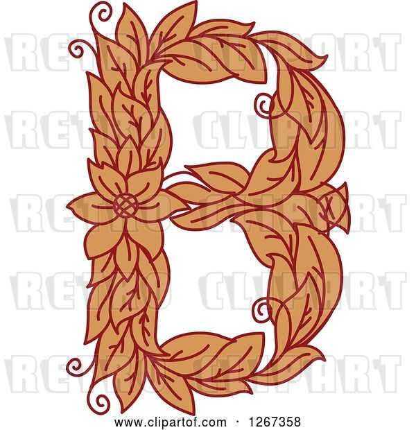 Vector Clip Art of Retro Floral Capital Letter B with a Flower