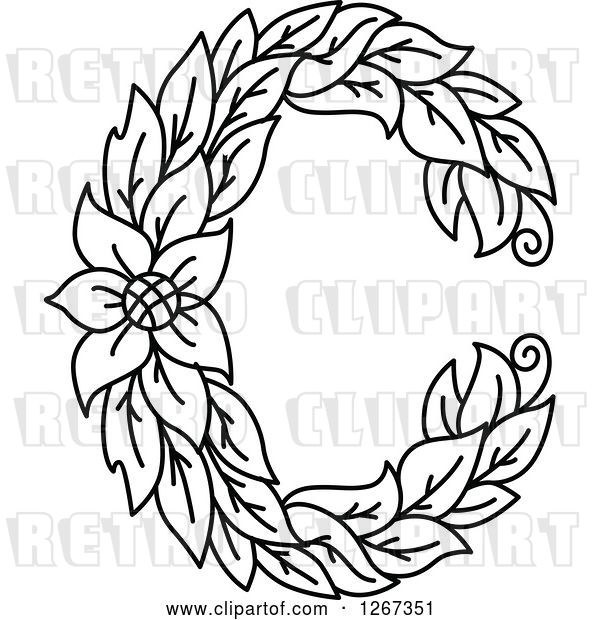 Vector Clip Art of Retro Floral Capital Letter C with a Flower