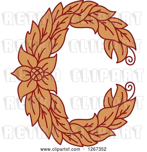 Vector Clip Art of Retro Floral Capital Letter C with a Flower