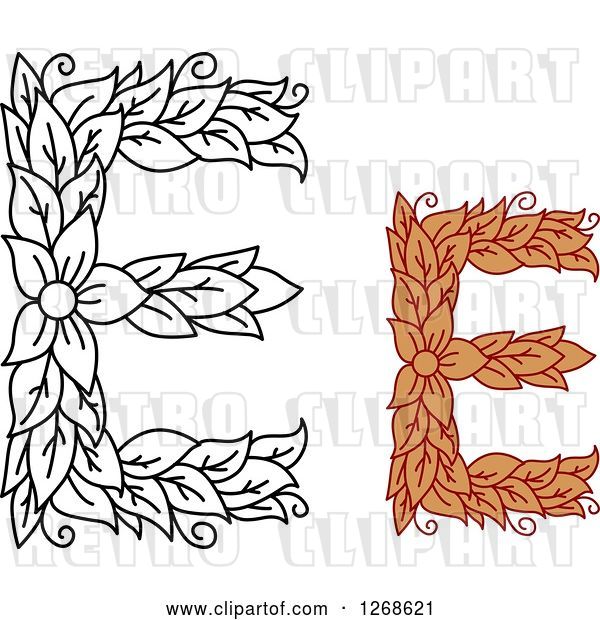 Vector Clip Art of Retro Floral Capital Letter E Designs with a Flower