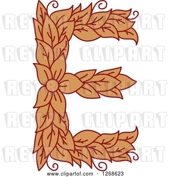 Vector Clip Art of Retro Floral Capital Letter E with a Flower