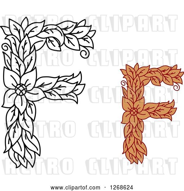 Vector Clip Art of Retro Floral Capital Letter F Designs with a Flowers
