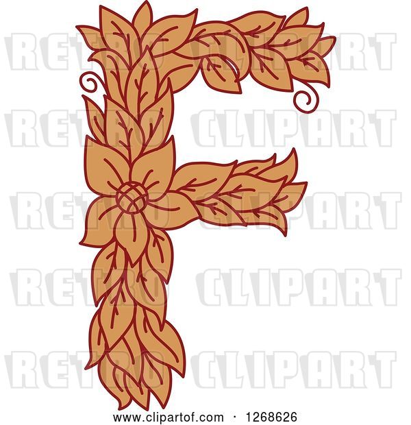 Vector Clip Art of Retro Floral Capital Letter F with a Flower