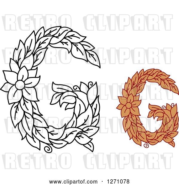 Vector Clip Art of Retro Floral Capital Letter G Designs with a Flowers