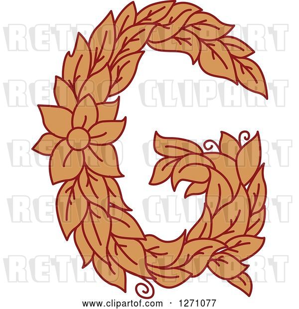 Vector Clip Art of Retro Floral Capital Letter G with a Flower