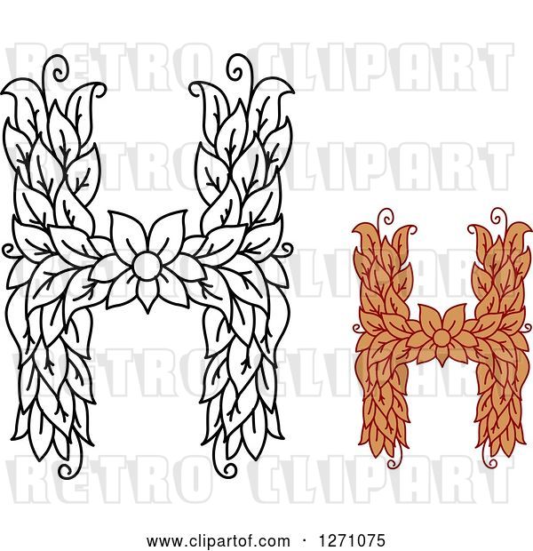 Vector Clip Art of Retro Floral Capital Letter H Designs with a Flowers
